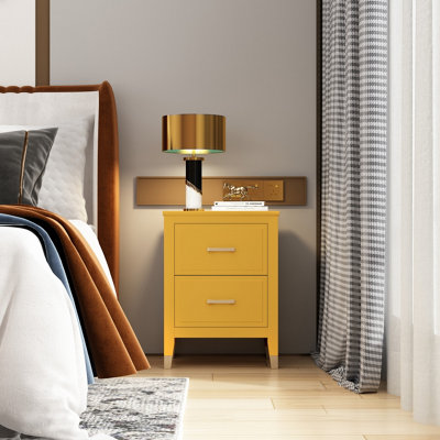 Cabinet Bits Gold Palazzi 2 Drawer Bedside Table - Mustard - Image 4