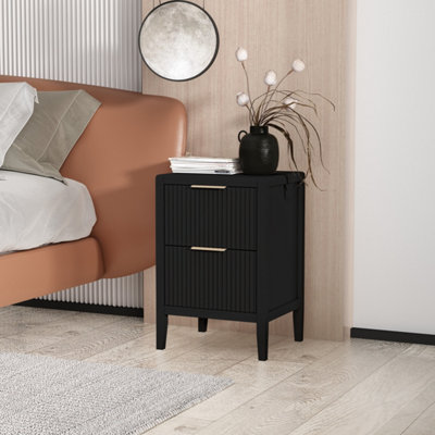 Castel 2 Drawer Bedside Table - Black - Pine Wood & Metal - H58 x W39 x D35cm - Image 4