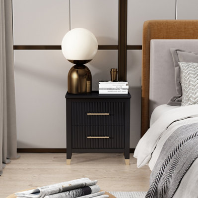 Biasi Bedside Table Black 2 Drawers Wood Metal - Image 3