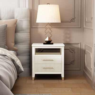 Biasi White 2 Drawer Single Shelf Bedside Table - Pine Wood & MDF - H55 x W50 x D36cm - Image 4
