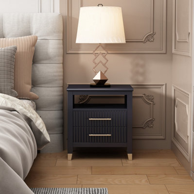 Biasi 2 Drawer Bedside Table - Charcoal Grey - Single Shelf - Pine Wood & Metal - H55 x W50 x D36cm - Image 4