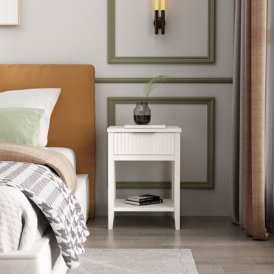Monti Single Drawer White Bedside Table - Metal Accents - Textured Drawer - Pine Wood & MDF Construction - Image 4