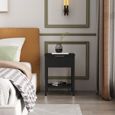 Monti Black Bedside Table Metal Pine Wood Single Drawer - Image 4