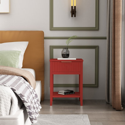 Monti Red Single Drawer Bedside Table - Metal Accents - Pine Wood & MDF Construction - Image 4