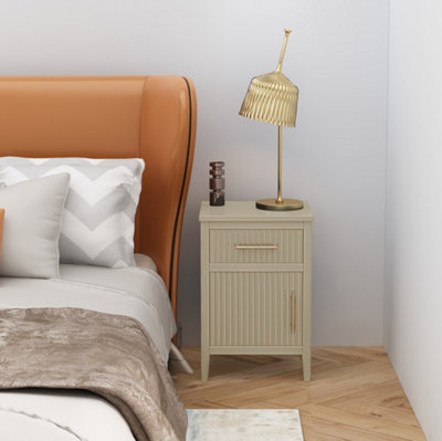 Monti Single Door Drawer Clay Bedside Table - Pine Wood MDF - Cream - Image 3