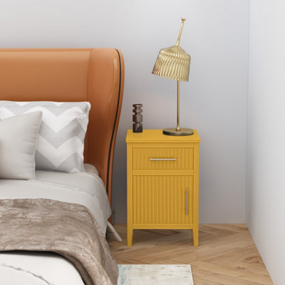 Cabinet Bits Monti 1 Drawer 1 Door Mustard Bedside Table Light