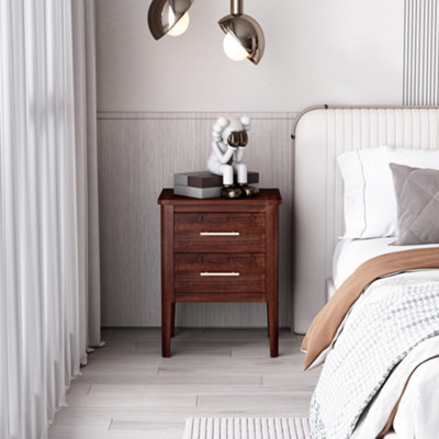 Carbini 2 Drawer Bedside Table - Brown - Metal/Gold/Pine - H13 x W30 x D26cm - Image 3