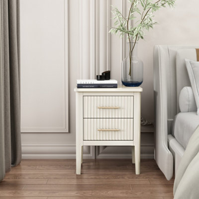 Palau 2 Drawer Bedside Table - White - Pine Wood & MDF - Metal Hardware - Image 3