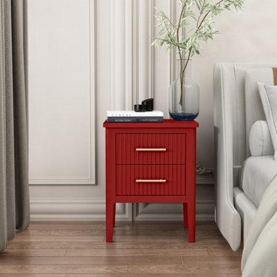Palau 2 Drawer Red Bedside Table - Metal Hardware - Textured MDF - Pine Wood - Image 3