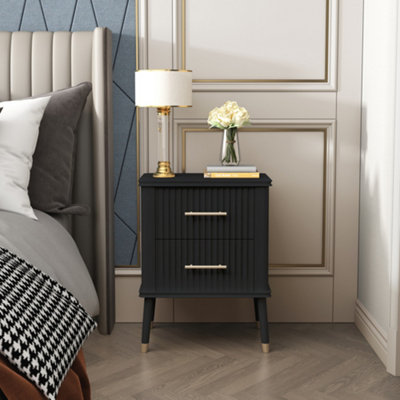 Cabinet Bits Black Cozzano 2 Drawer Bedside Table - Image 4