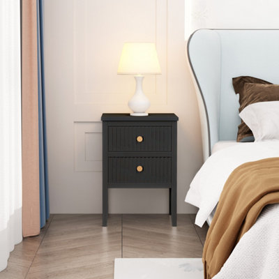Bellaria Black 2 Drawer Bedside Table - Pine Wood & Textured MDF - Metal Hardware - Image 3