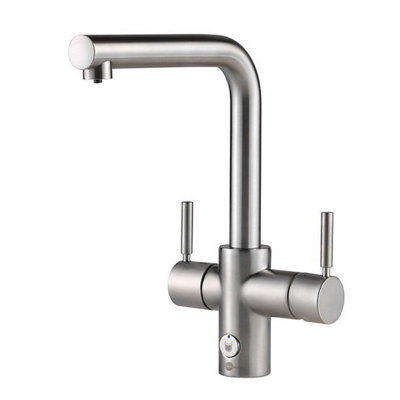 Insinkerator 4N1 Touch Brushed Steel Shape Instant Filtered Steaming Hot And Cold Water With Mains Hot & Cold Kitchen Tap Size 4