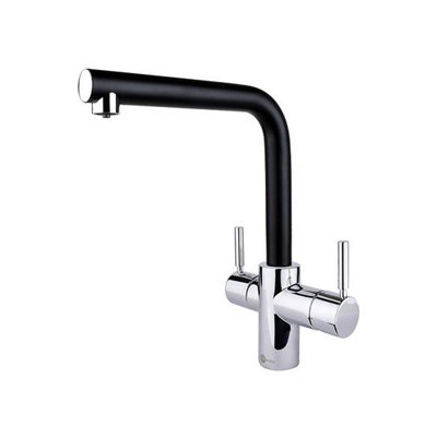 Insinkerator 3N1 Jet Black Spout L Shape Instant Filtered Steaming Hot Water With Mains Hot & Cold Kitchen Mixer Tap from B&Q