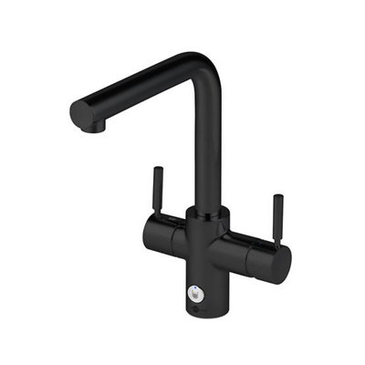 Insinkerator 4N1 Touch Velvet Black L Shape Instant Filtered Steaming Hot And Cold Water With Mains Hot & Cold Kitchen Mixer Tap from B&Q