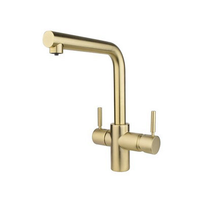 Insinkerator 3N1 Brushed Gold L Shape Instant Filtered Steaming Hot Water With Mains Hot & Cold Kitchen Mixer Tap from B&Q