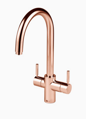 Insinkerator 3N1 Rose Gold J Shape Instant Filtered Steaming Hot Water With Mains Hot & Cold Kitchen Mixer Tap from B&Q