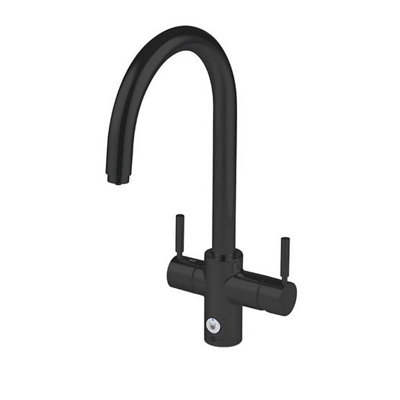 Insinkerator Black 4N1 Touch Velvet J Shape Instant Filtered Steaming Hot And Cold Water, Mains Hot & Cold Kitchen Mixer Tap Size 4