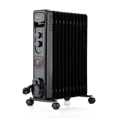 Puremate 2500W Oil Filled 11 Fin Radiator - Black