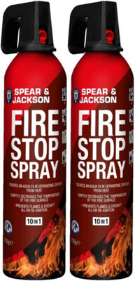 B&Q Spear And Jackson - 2 X 750G Fire Stop Spray - For Home, Kitchen, Car, Caravan, Camping - 10 In 1 Fire Extinguisher - Non-Toxic