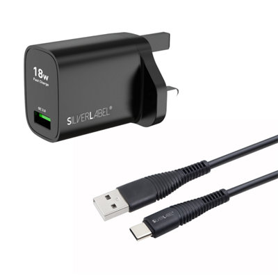 B&Q -  Mains Charger And Usb-C Cable Bundle Black