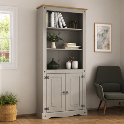 Mews Corona 2 Door Bookcase Pine Grey Wax - Image 3