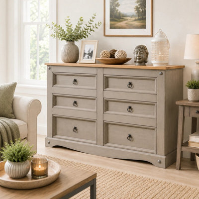 Mews Corona 6 Drawer Chest - Pine - Grey Wax Finish - Image 4