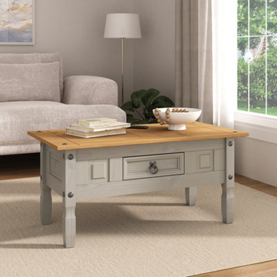 B&Q -  Corona Coffee Table Grey Pine 1 Drawer Occasional Lamp