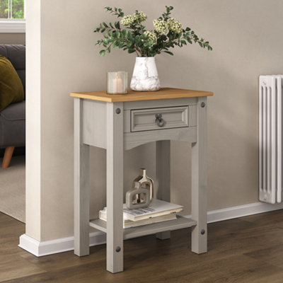 B&Q -  Corona Console Table Grey 1 Drawer Mexican Solid Pine Hall End