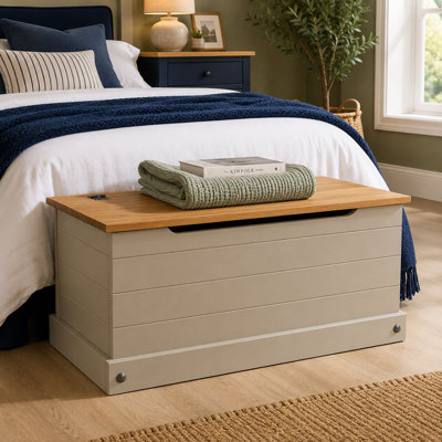 Mews Corona Grey Storage Chest Ottoman Solid Pine Wood Mexican Toy Chest Bedding Blanket Box - Image 4