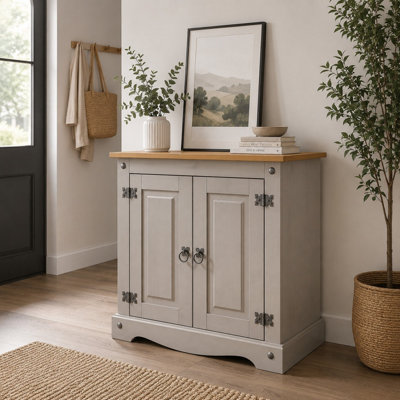 B&Q -  Corona Sideboard Grey 2 Door Cupboard Solid Mexican Pine Storage