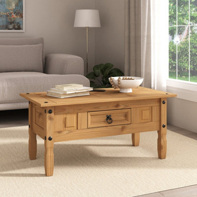 Mews Corona Waxed Pine Mexican Style Single Drawer Coffee Table - Image 4