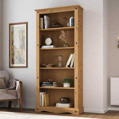 B&Q -  Corona Bookcase Tall Pine Large Mexican Solid Wood