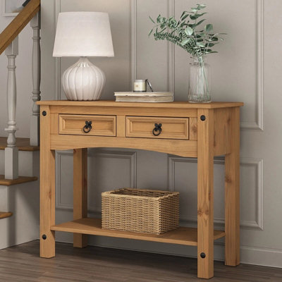 B&Q -  Corona Console Table 2 Drawer Mexican Solid Pine Hall End