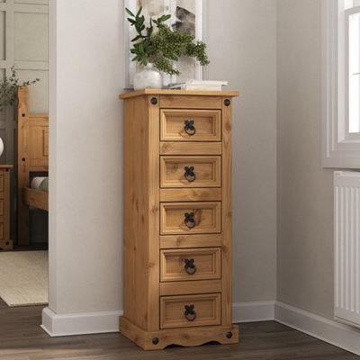Mews Corona Narrow 5 Drawer Chest Of Drawers Tallboy Mexican Solid Pine from B&Q