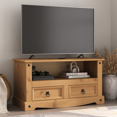 Mews Corona Tv Stand 2 Drawer Flat Screen Television Unit Mexican Pine from B&Q