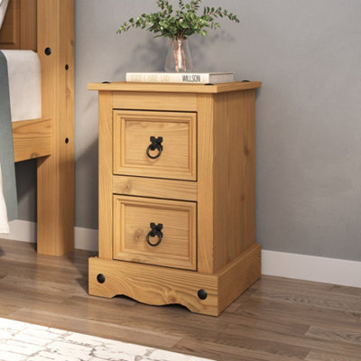 Mews Corona Bedside Table 2 Drawer Cabinet Side Lamp Mexican Solid Pine