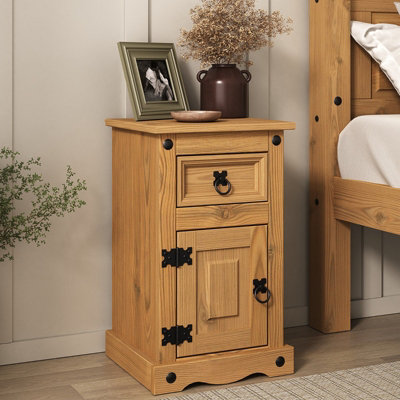 B&Q -  Corona Pine Bedside Cabinet 1 Drawer 1 Door Side Table Nightstand