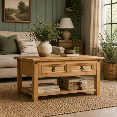B&Q -  Corona Coffee Table 2 Drawer Mexican Solid Pine Wood Occasional