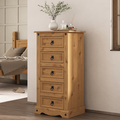 Mews Corona 5 Drawer Narrow Chest Of Drawers Tallboy Mexican Solid Pine from B&Q
