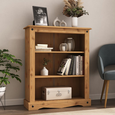 Mews Corona Bookcase Small Low 3 Book Shelves Mexican Solid Pine Wood from B&Q