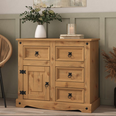 Mews Corona Sideboard 1 Door 4 Drawer Mexican Solid Pine from B&Q
