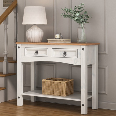 Corona White Console Table with 2 Drawers Mexican Solid Pine - Image 4