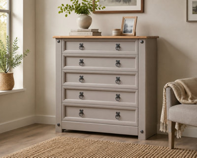 B&Q -  Corona Grey 5 Drawer Chest Of Drawers Mexican Solid Pine