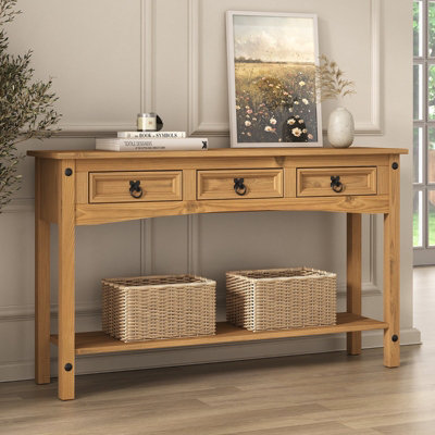 B&Q -  Corona 3 Drawer Console Table Hall Solid Pine Wood