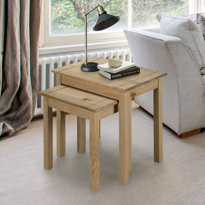 Mews Panama Nest Of Tables Solid Pine Wood Waxed Oak Finish from B&Q
