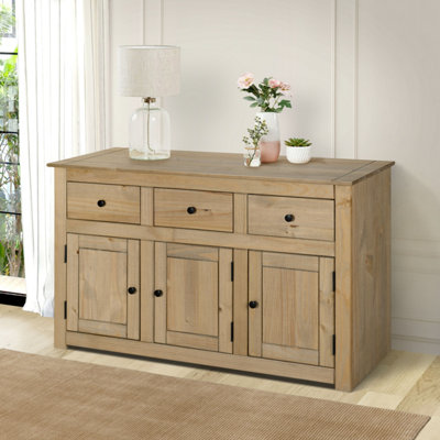 Mews Panama Sideboard 3 Door 3 Drawer Solid Pine Wood Waxed Oak Finish from B&Q