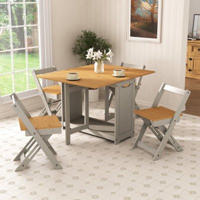 Mews Grey Corona Butterfly Dining Set Santos Seat Folding Drop Leaf Table Solid Mexican Pine Size 4