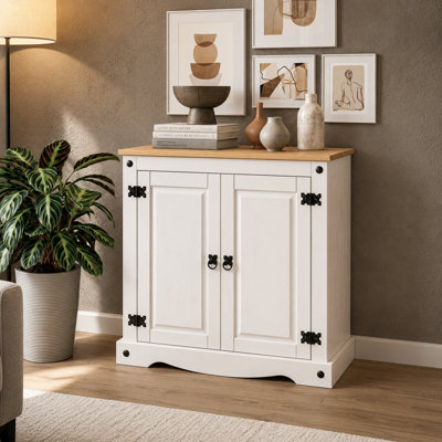 B&Q -  Corona White Sideboard 2 Door Cupboard Solid Mexican Pine