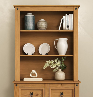 B&Q -  Corona Sideboard Hutch Solid Wood Buffet Welsh Dresser Top Mexican Pine With Open Shelves