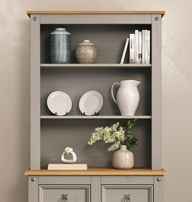 B&Q -  Corona Sideboard Hutch Welsh Dresser Top Grey Painted With Shelves Solid Wood Pine
